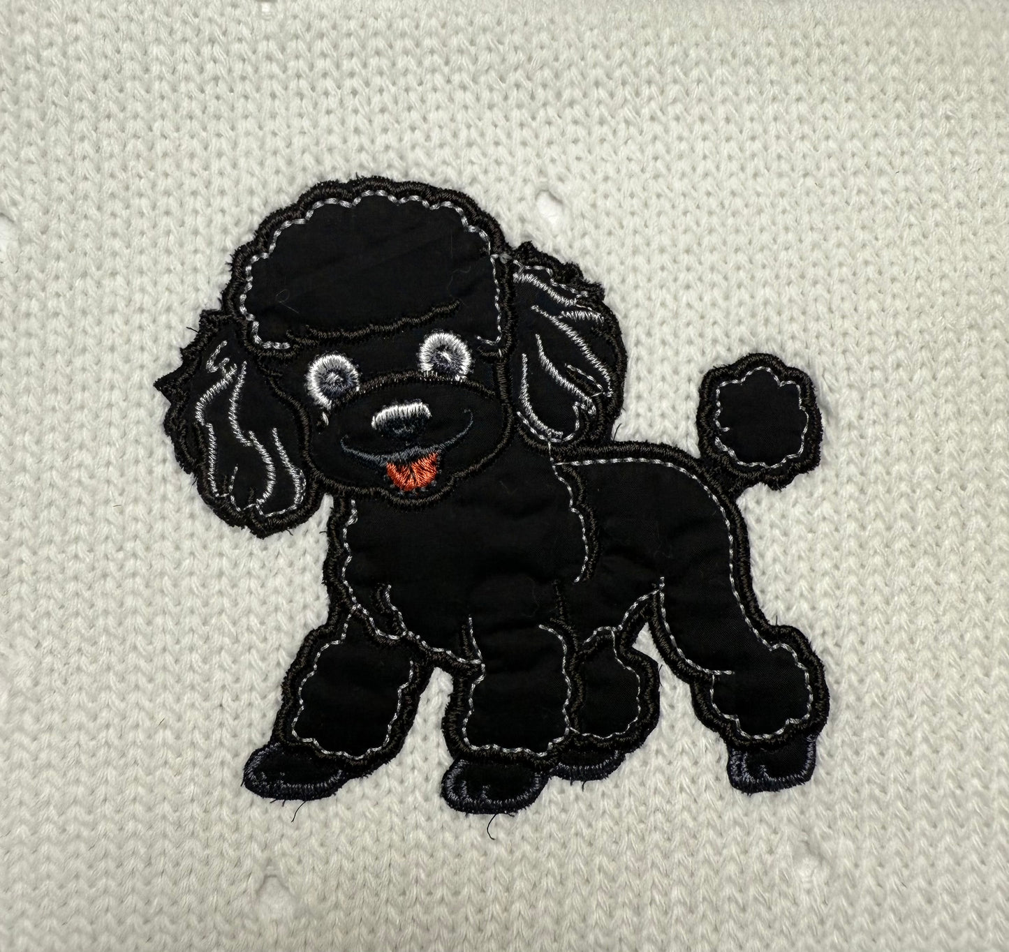 Coperta Filo Lana Panna Con Barboncino Ricamato Nero