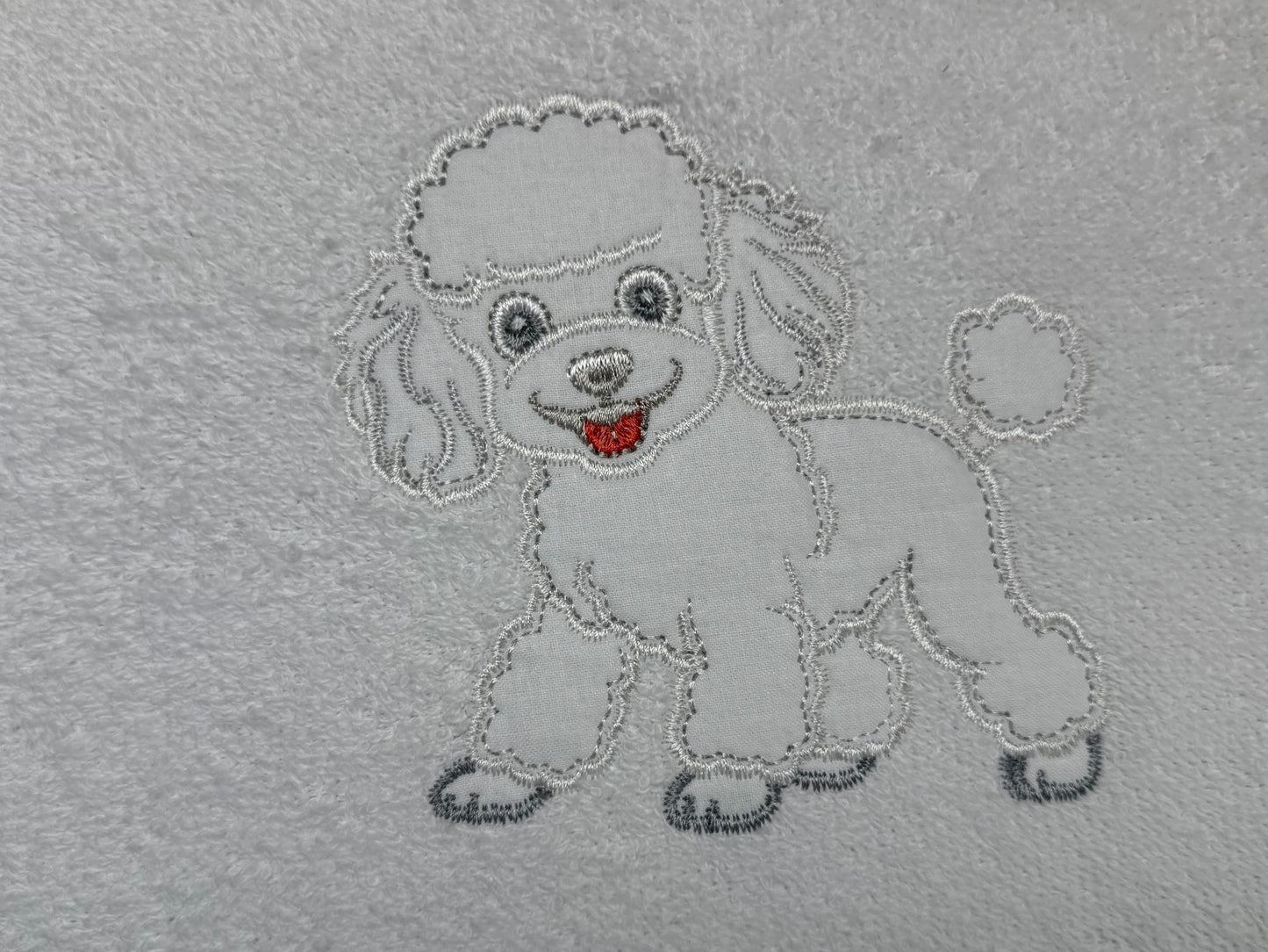 Coperta-Asciugamano Telo Spugna Bianco Con Barboncino Ricamato Bianco