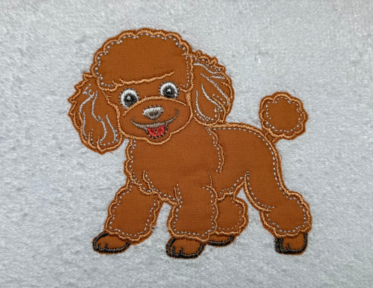 Coperta-Asciugamano Telo Spugna Bianco Con Barboncino Ricamato Red