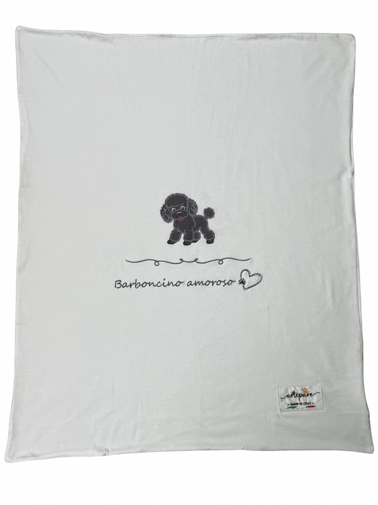Coperta Doppio Jersey Bianco Con Barboncino Ricamato Grigio