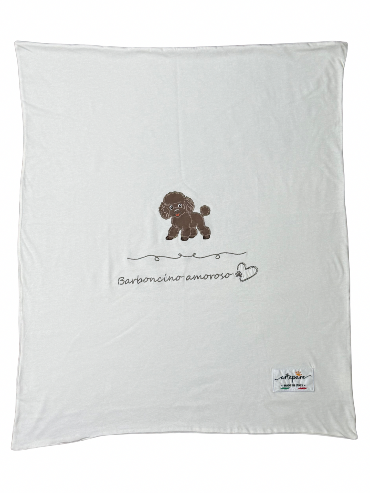 Coperta Doppio Jersey Panna Con Barboncino Ricamato Marrone