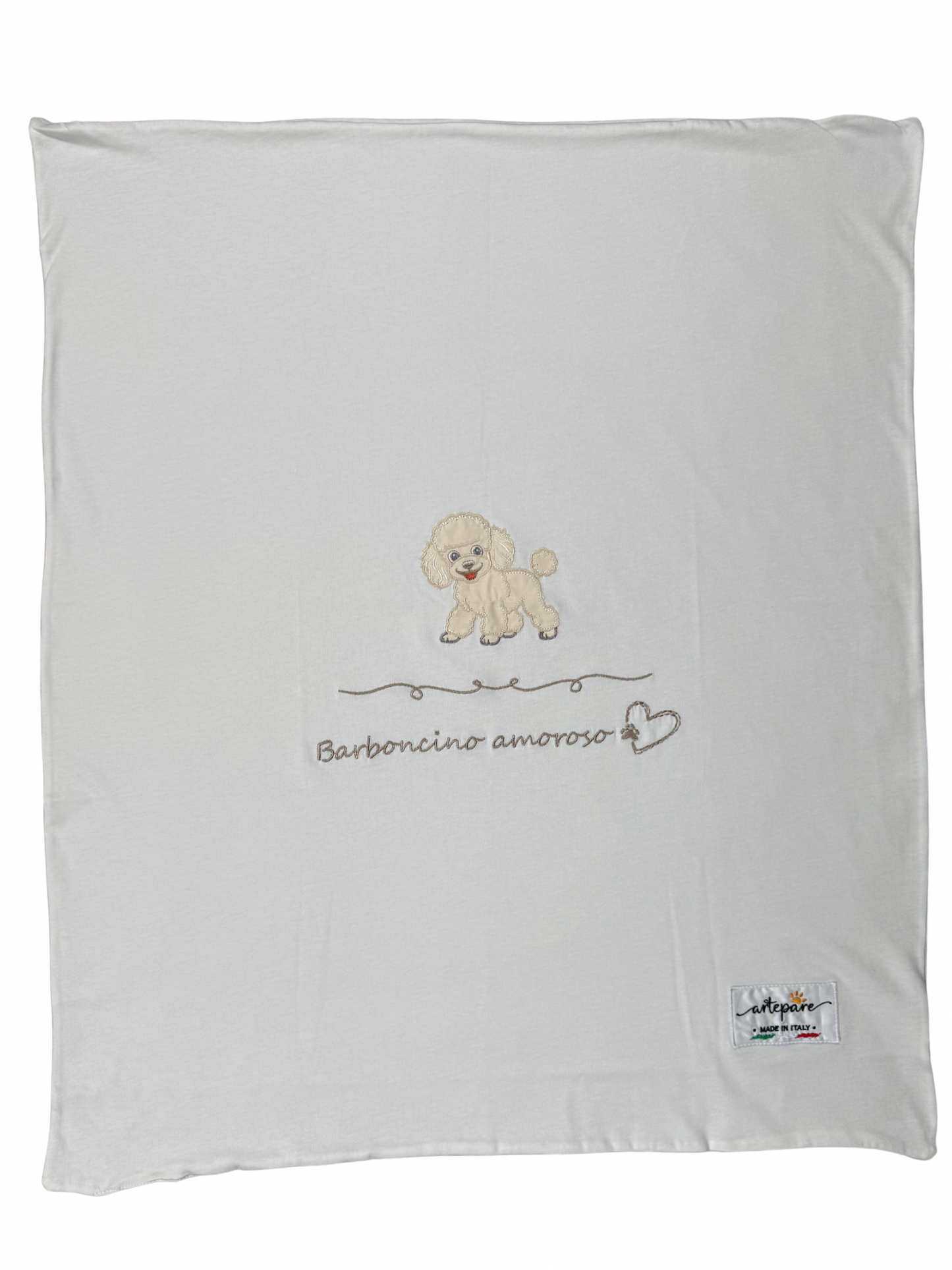Coperta Doppio Jersey Panna Con Barboncino Ricamato Miele