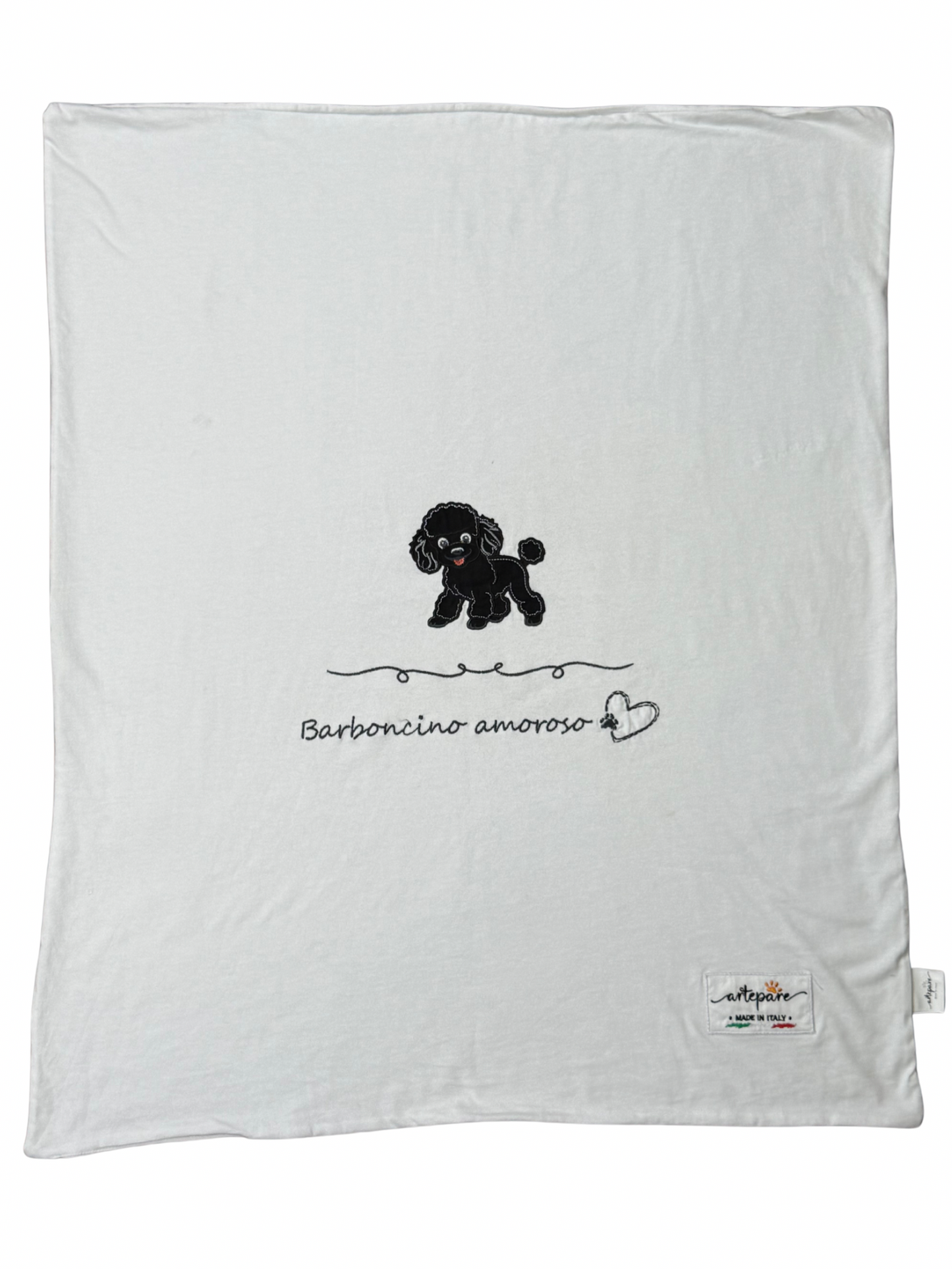 Coperta Doppio Jersey Bianco Con Barboncino Ricamato Nero