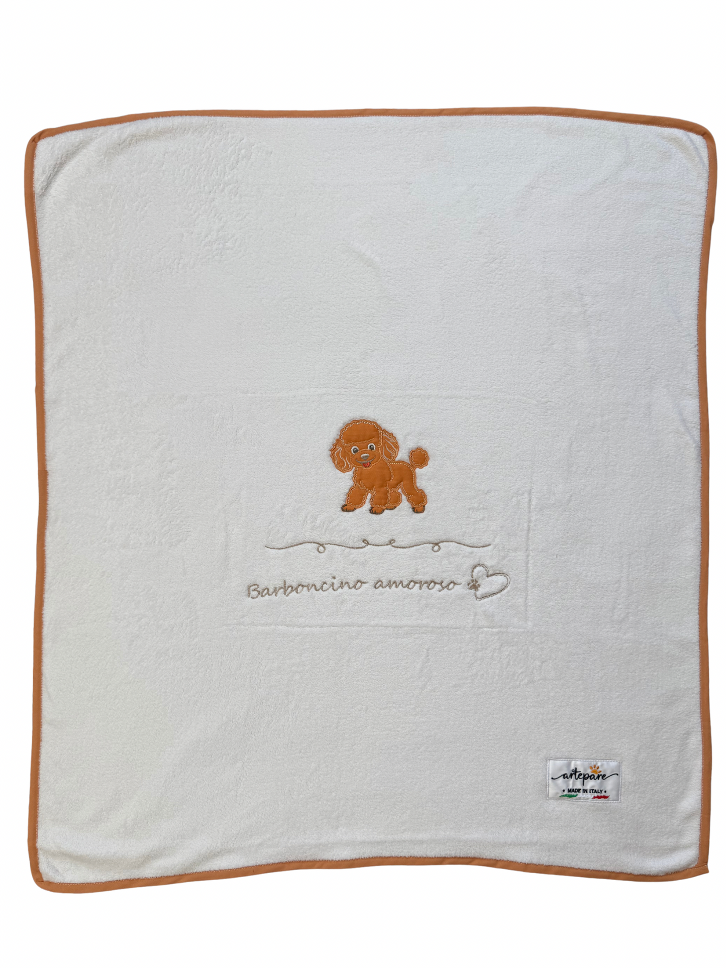 Coperta Pelliccetta Bianco Con Barboncino Ricamato Red