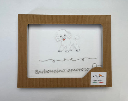 Coperta Doppio Jersey Bianco Con Barboncino Ricamato Bianco