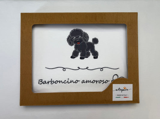 Coperta Doppio Jersey Bianco Con Barboncino Ricamato Grigio