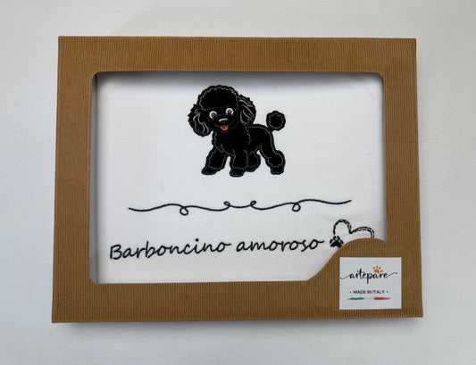 Coperta Doppio Jersey Bianco Con Barboncino Ricamato Nero