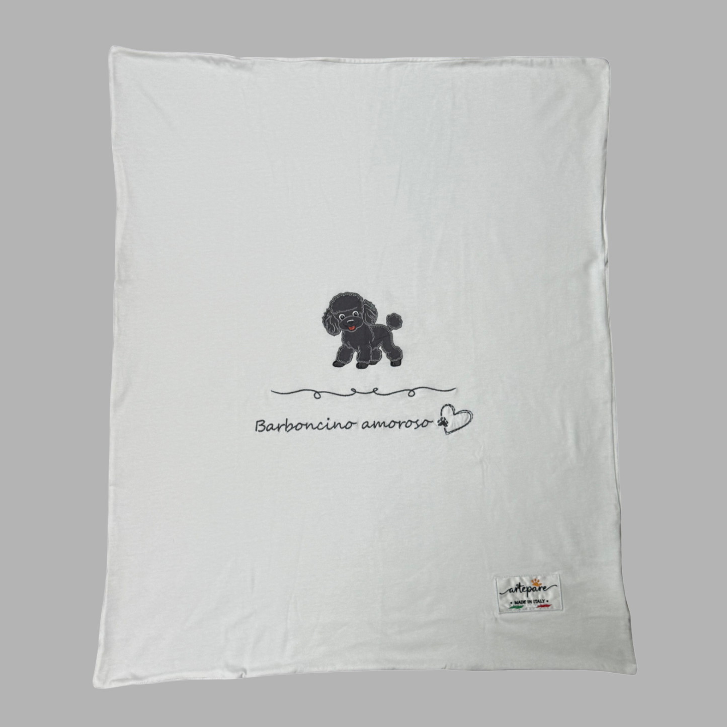 Coperta Doppio Jersey Bianco Con Barboncino Ricamato Grigio