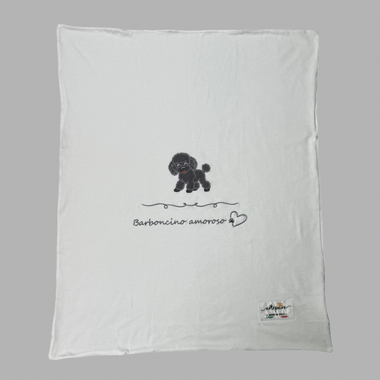 Coperta Doppio Jersey Bianco Con Barboncino Ricamato Grigio