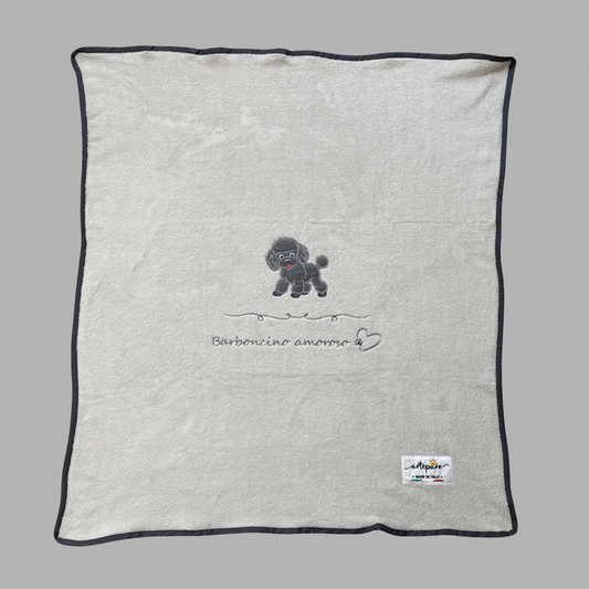 Coperta Pelliccetta Grigio Con Barboncino Ricamato Grigio