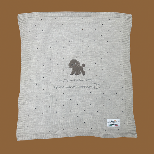 Coperta Filo Lana Tortora Con Barboncino Ricamato Marrone