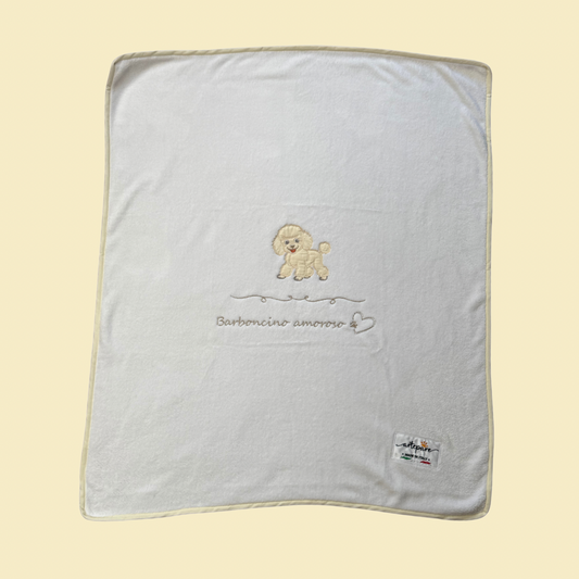 Coperta Pelliccetta Bianco Con Barboncino Ricamato Miele