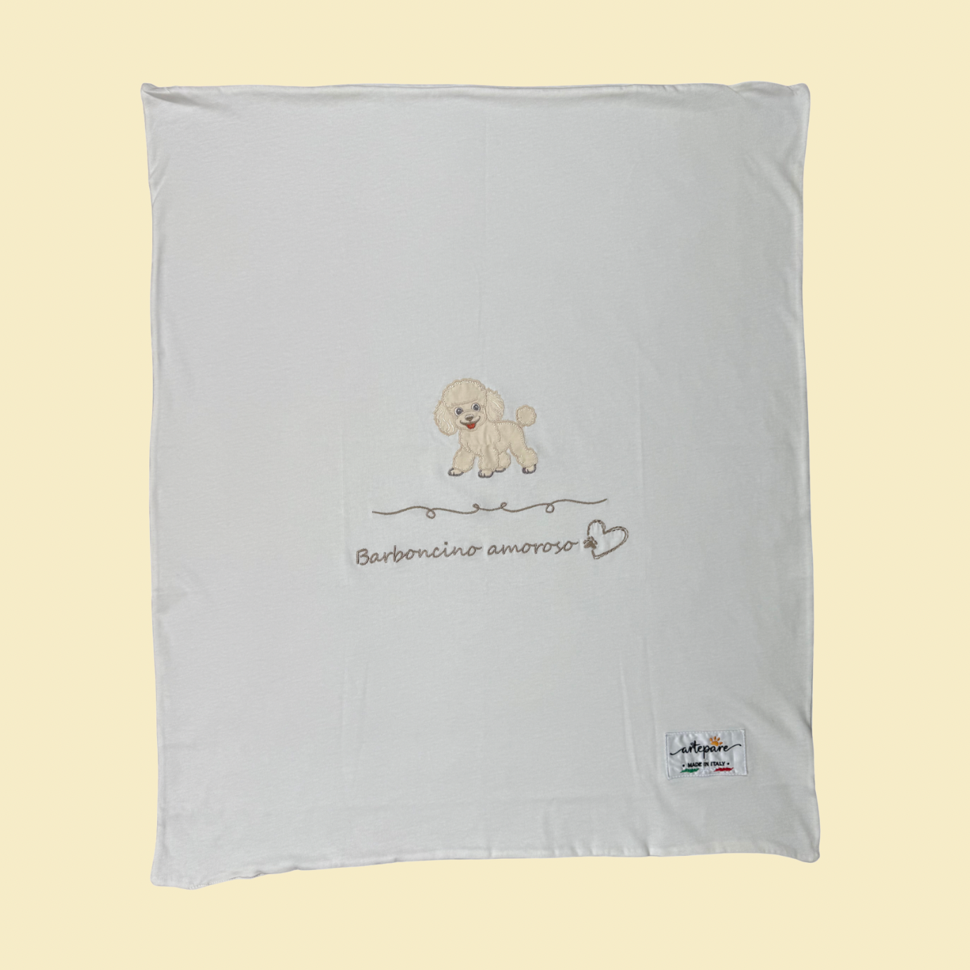 Coperta Doppio Jersey Panna Con Barboncino Ricamato Miele