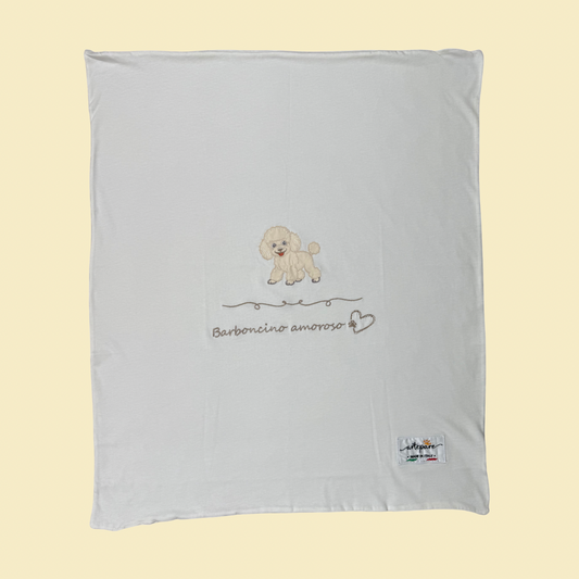 Coperta Doppio Jersey Panna Con Barboncino Ricamato Miele