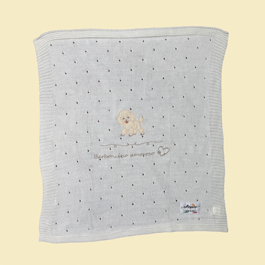 Coperta Filo Lana Panna Con Barboncino Ricamato Miele