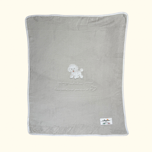 Coperta Pelliccetta Grigio Con Barboncino Ricamato Bianco