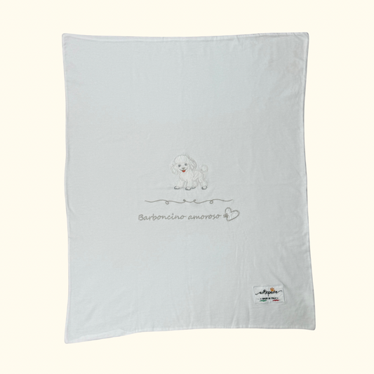 Coperta Doppio Jersey Bianco Con Barboncino Ricamato Bianco