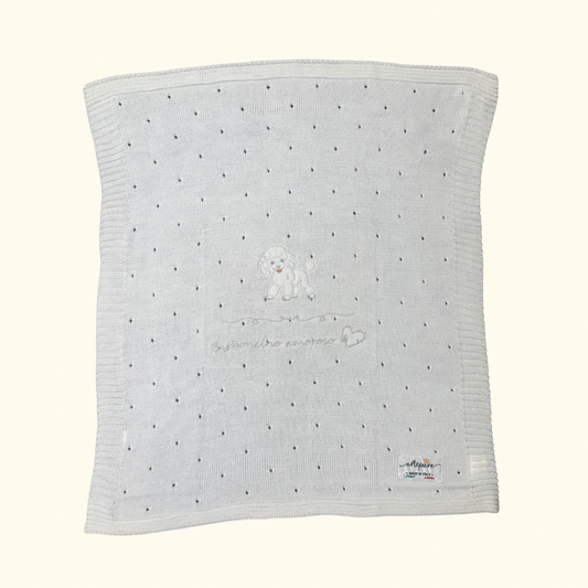 Coperta Filo Lana Panna Con Barboncino Ricamato Bianco