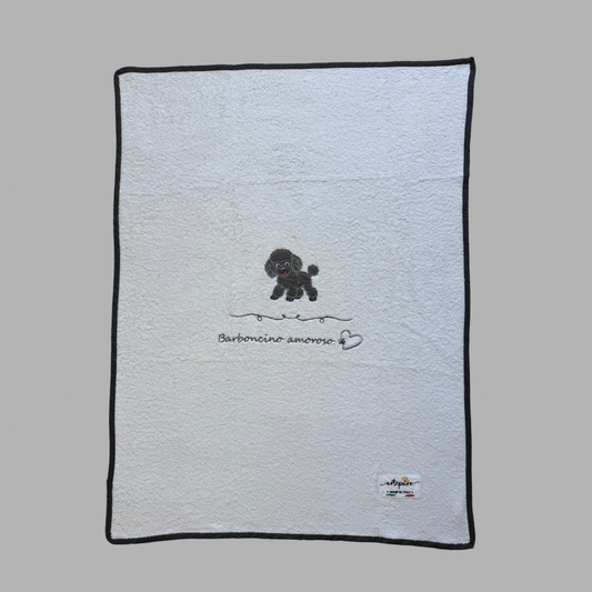 Coperta-Asciugamano Telo Spugna Bianco Con Barboncino Ricamato Grigio