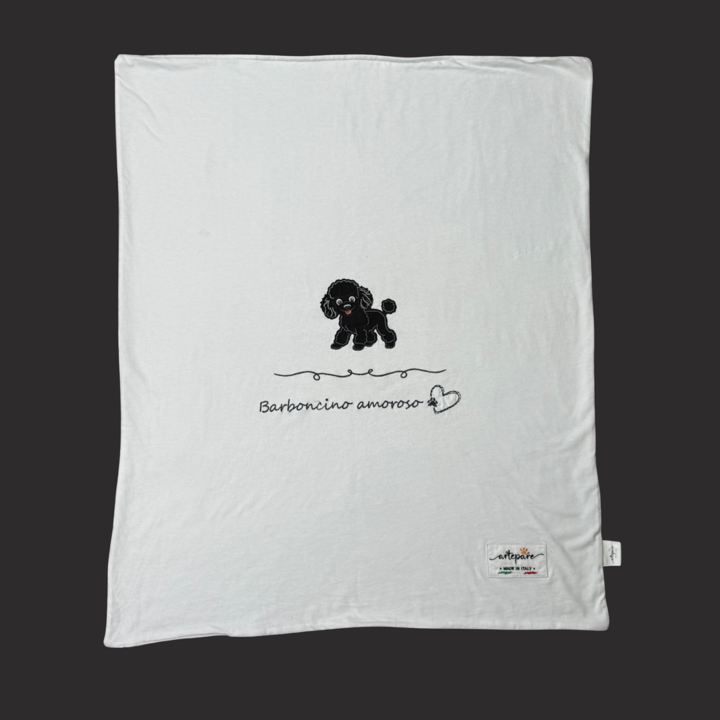 Coperta Doppio Jersey Bianco Con Barboncino Ricamato Nero