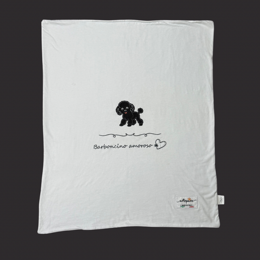 Coperta Doppio Jersey Bianco Con Barboncino Ricamato Nero