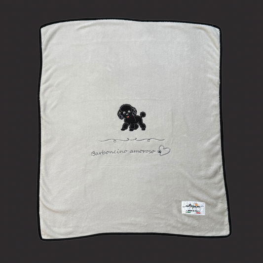 Coperta Pelliccetta Grigio Con Barboncino Ricamato Nero