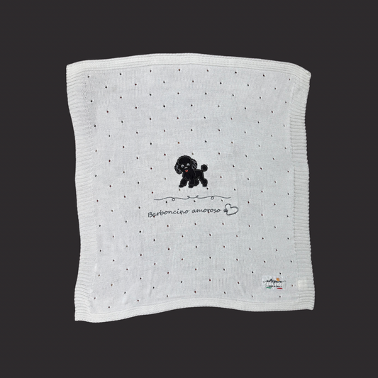 Coperta Filo Lana Panna Con Barboncino Ricamato Nero