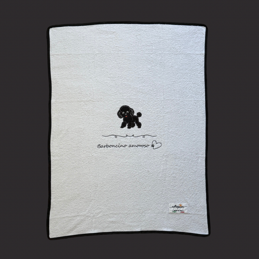 Coperta-Asciugamano Telo Spugna Bianco Con Barboncino Ricamato Nero