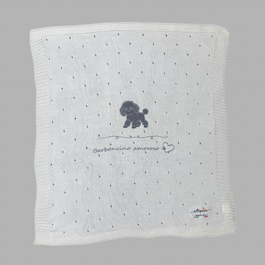 Coperta Filo Lana Panna Con Barboncino Ricamato Grigio