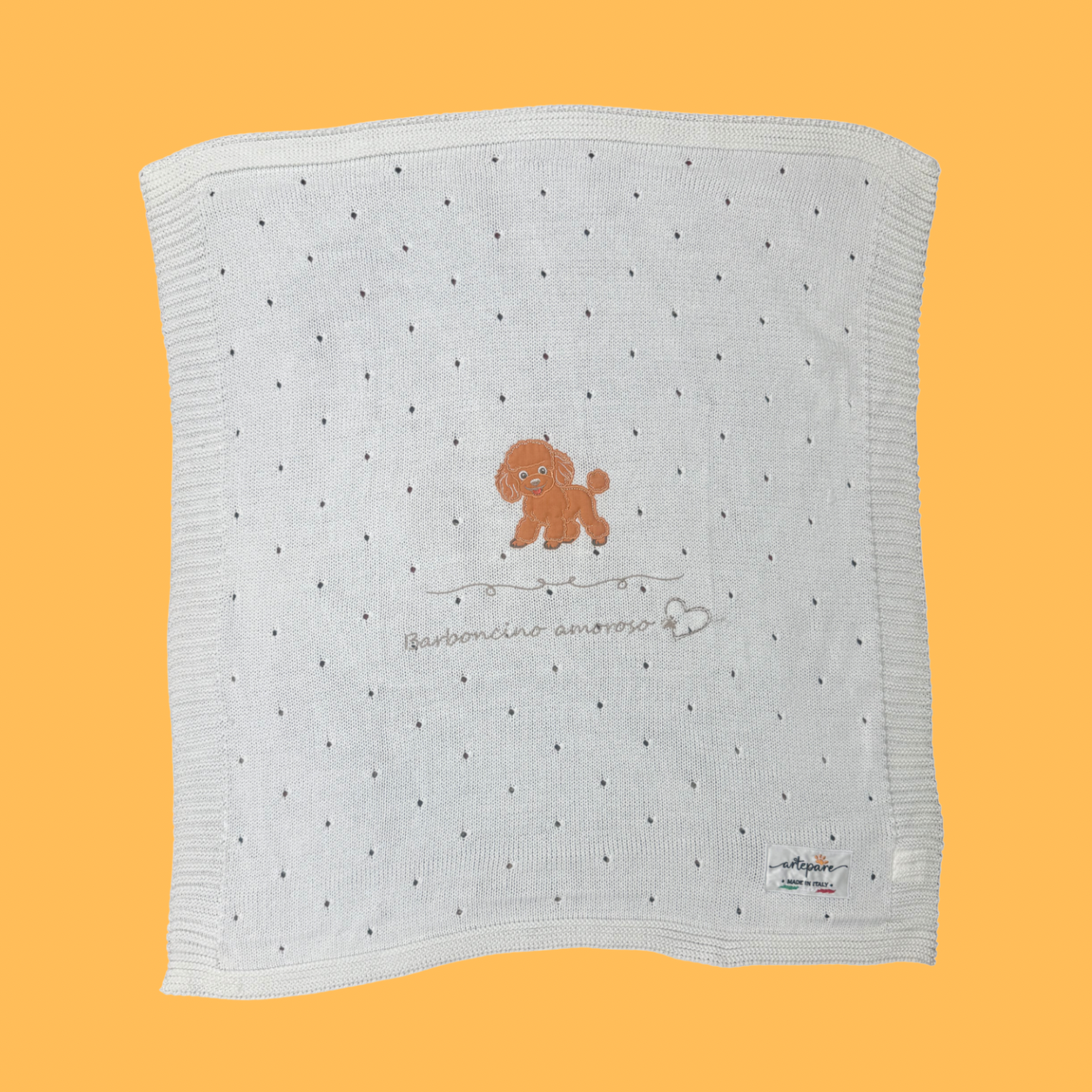 Coperta Filo Lana Panna Con Barboncino Ricamato Red