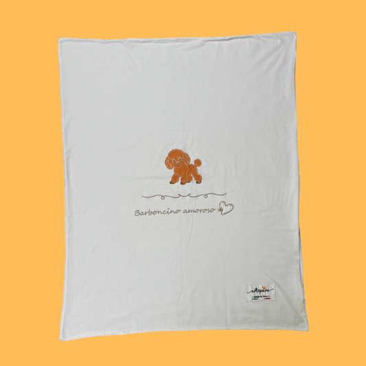 Coperta Doppio Jersey Bianco Con Barboncino Ricamato Red