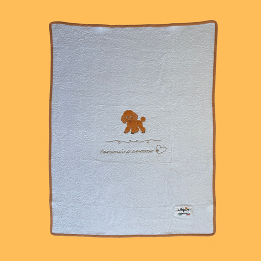 Coperta-Asciugamano Telo Spugna Bianco Con Barboncino Ricamato Red