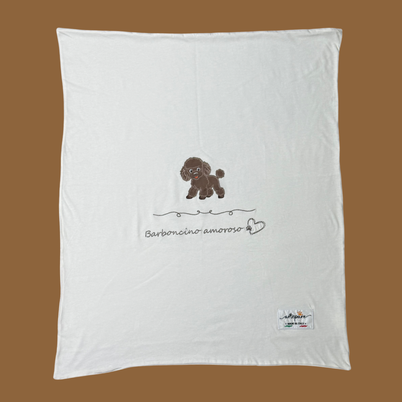 Coperta Doppio Jersey Panna Con Barboncino Ricamato Marrone