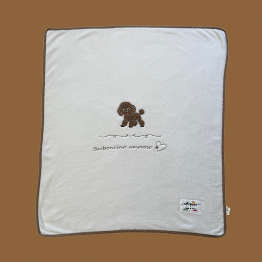 Coperta Pelliccetta Bianco Con Barboncino Ricamato Marrone