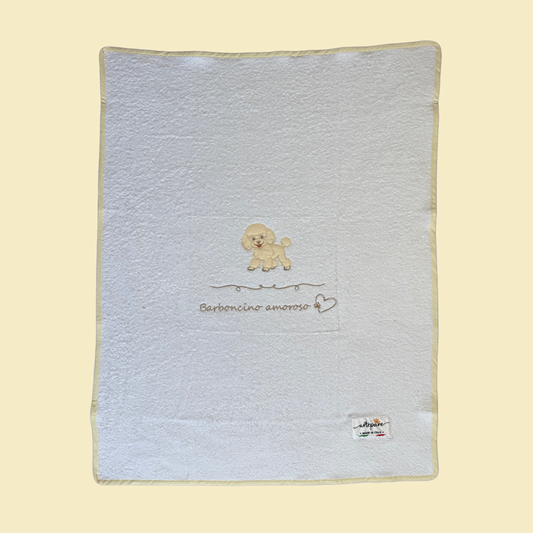 Coperta-Asciugamano Telo Spugna Bianco Con Barboncino Ricamato Miele