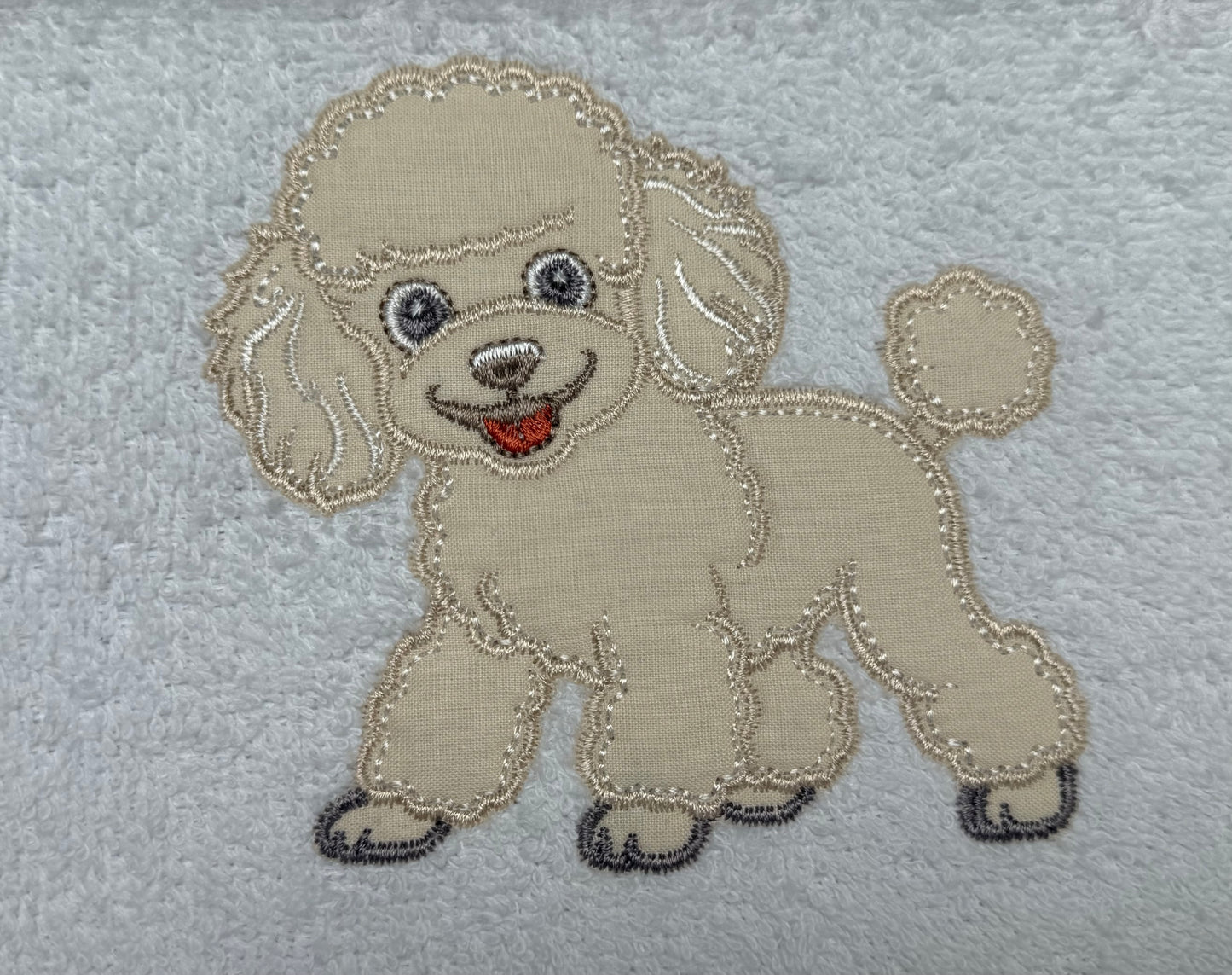 Coperta-Asciugamano Telo Spugna Bianco Con Barboncino Ricamato Miele