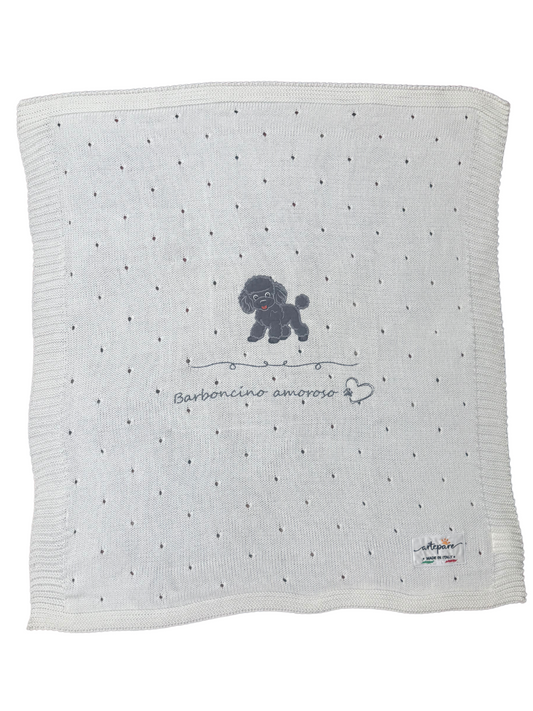 Coperta Filo Lana Panna Con Barboncino Ricamato Grigio