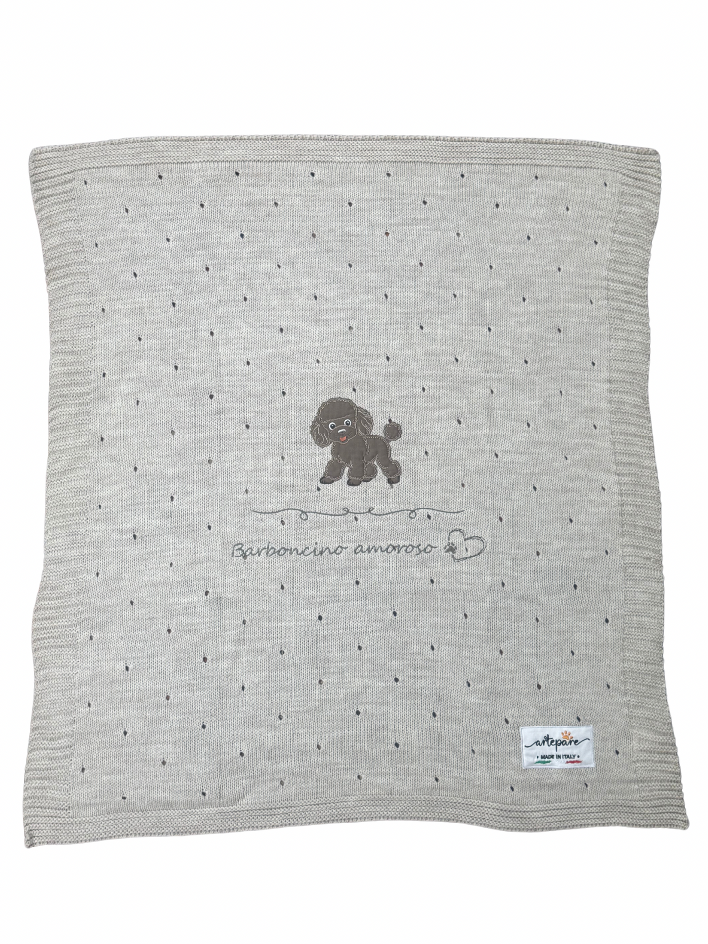 Coperta Filo Lana Tortora Con Barboncino Ricamato Marrone