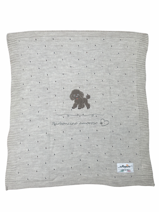 Coperta Filo Lana Tortora Con Barboncino Ricamato Marrone