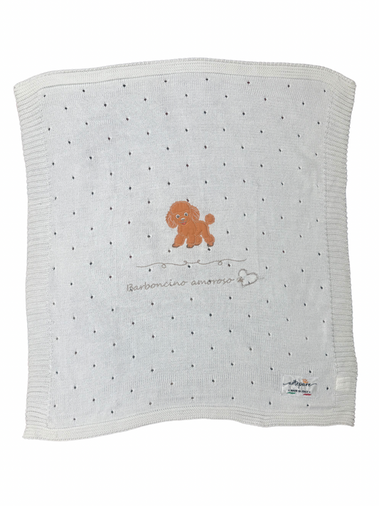 Coperta Filo Lana Panna Con Barboncino Ricamato Red