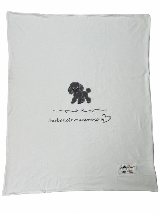 Coperta Doppio Jersey Bianco Con Barboncino Ricamato Grigio