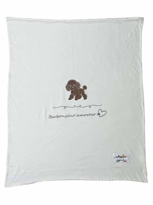 Coperta Doppio Jersey Panna Con Barboncino Ricamato Marrone