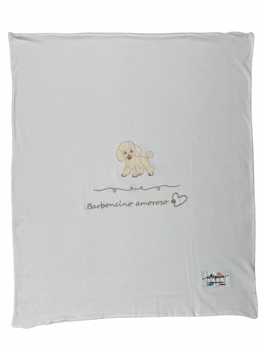 Coperta Doppio Jersey Panna Con Barboncino Ricamato Miele