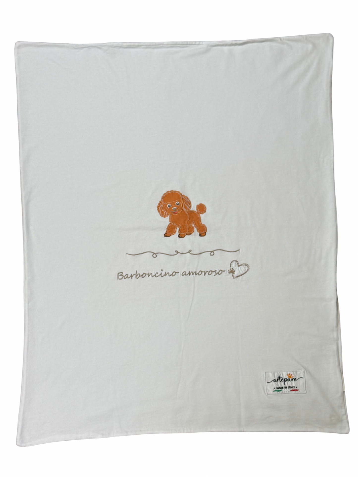 Coperta Doppio Jersey Bianco Con Barboncino Ricamato Red