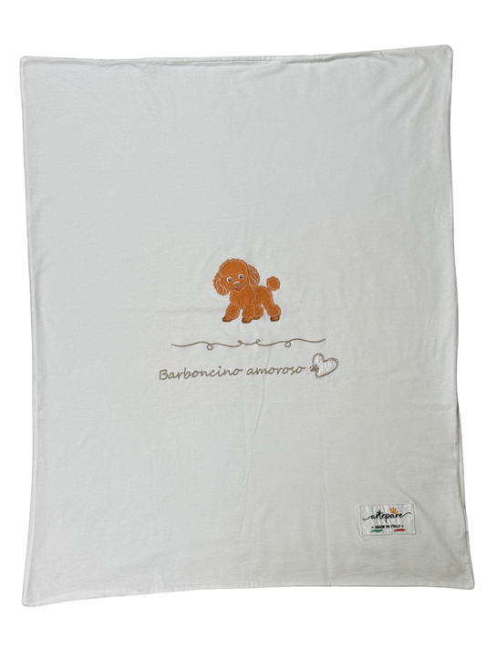 Coperta Doppio Jersey Bianco Con Barboncino Ricamato Red