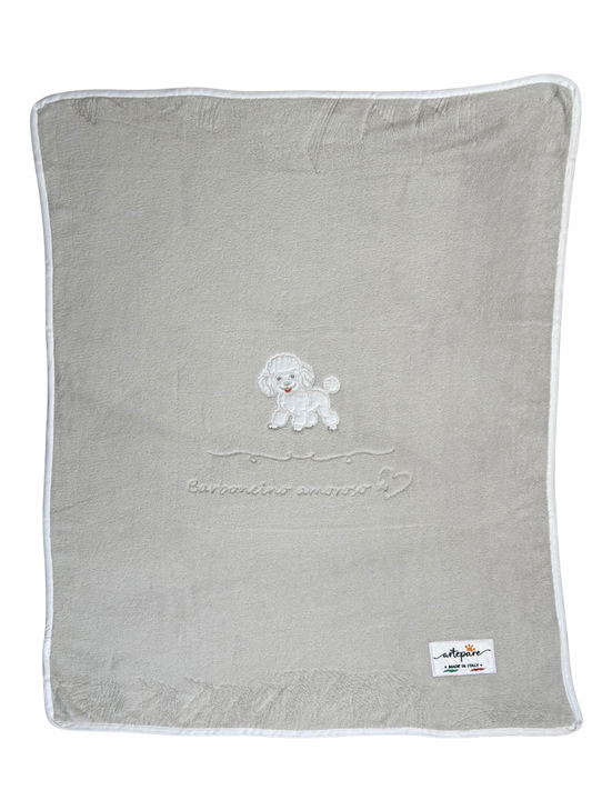 Coperta Pelliccetta Grigio Con Barboncino Ricamato Bianco