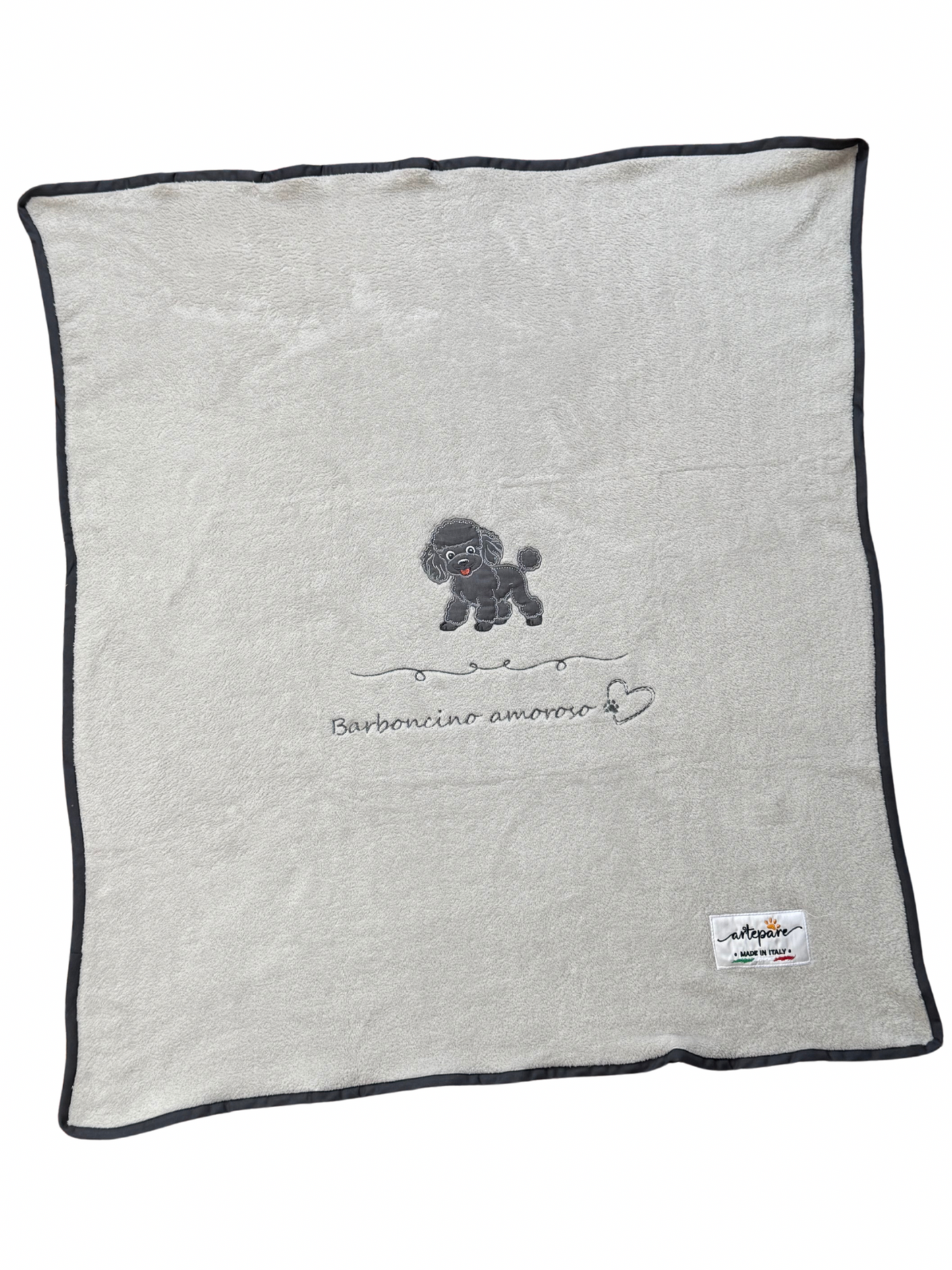 Coperta Pelliccetta Grigio Con Barboncino Ricamato Grigio