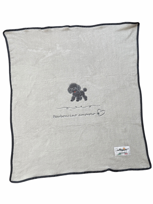 Coperta Pelliccetta Grigio Con Barboncino Ricamato Grigio