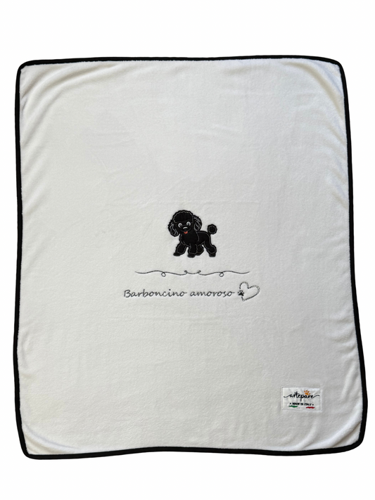 Coperta Pelliccetta Bianco Con Barboncino Ricamato Nero
