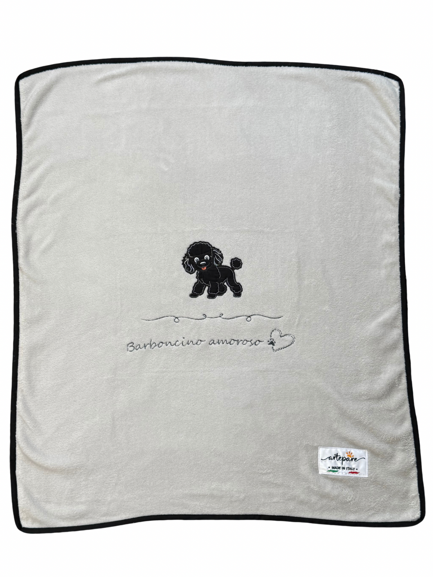 Coperta Pelliccetta Grigio Con Barboncino Ricamato Nero